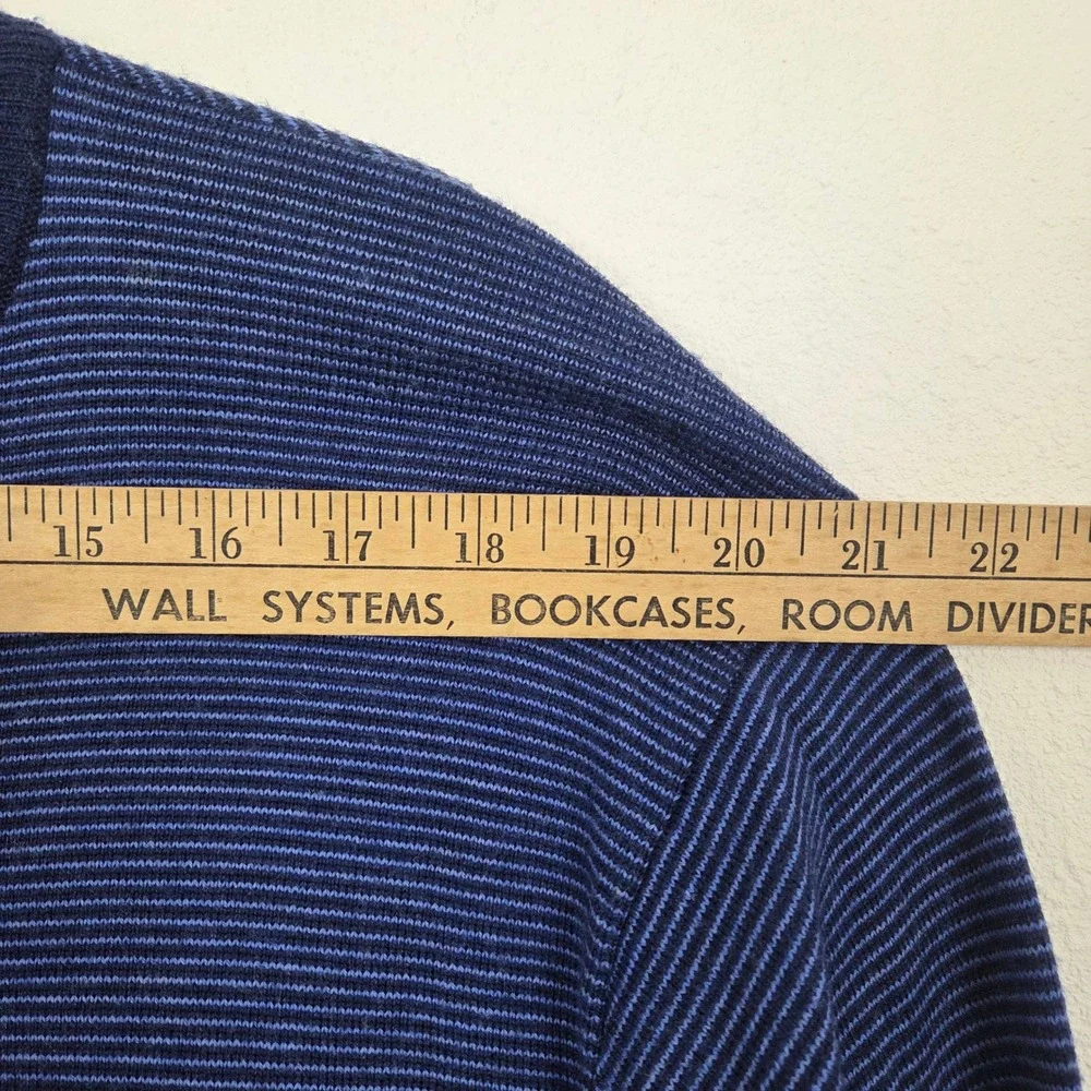 Peter Millar Sweater Mens L Blue Striped‎ Merino Wool Henley Pullover RN100308
